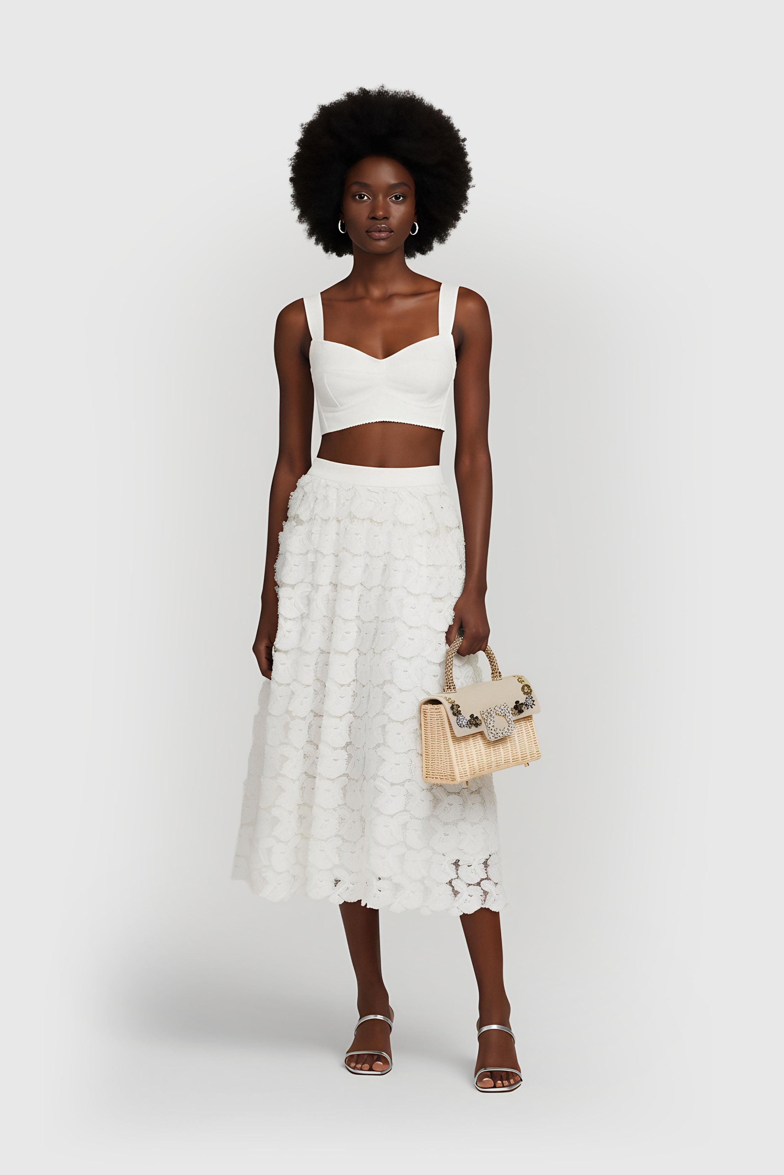 Midi-Rock mit Blumenstickerei (Gr. 34 FR)