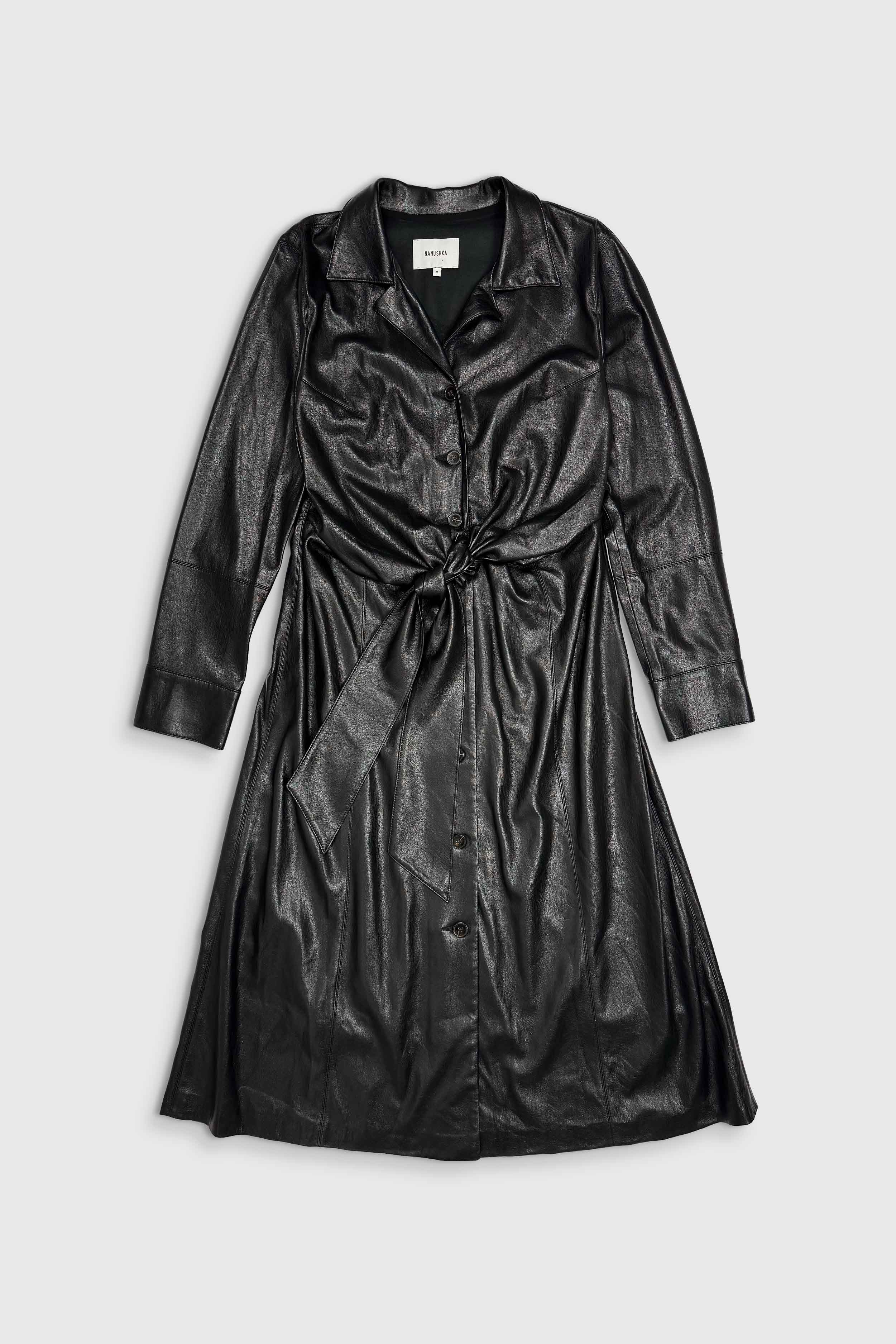 Midi-Mantel-Kleid aus veganem Leder (Gr. M)