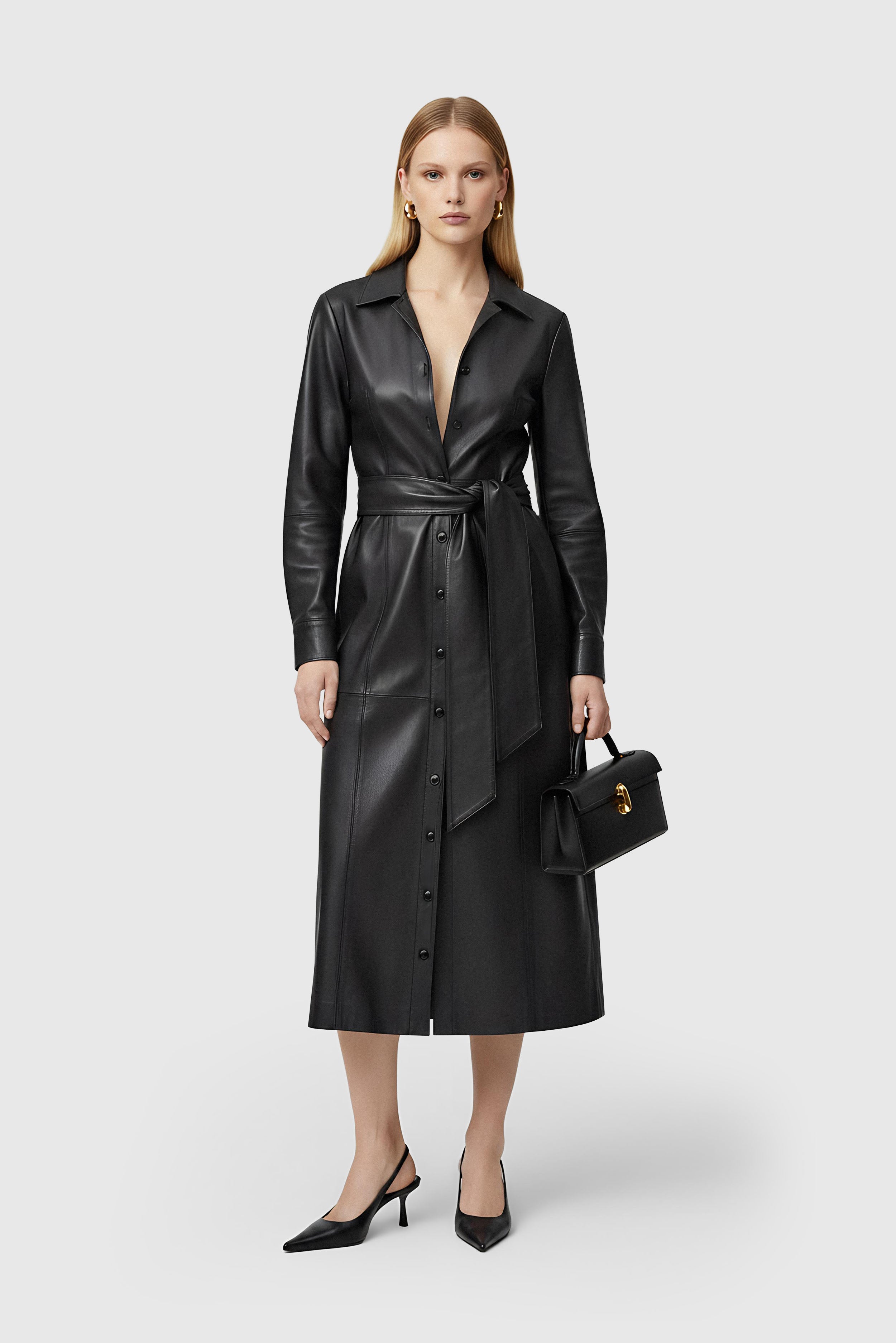 Midi-Mantel-Kleid aus veganem Leder (Gr. M)