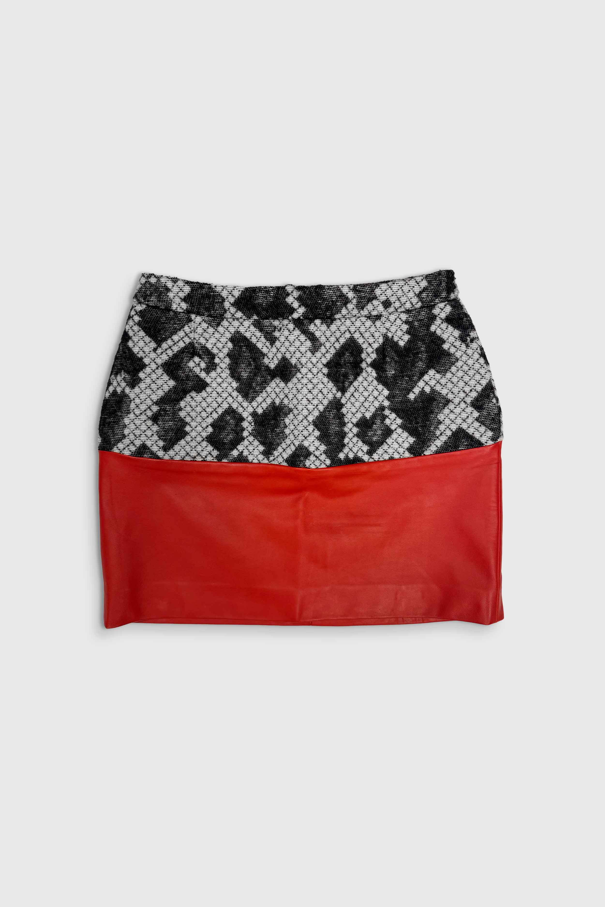 Leder Mini-Rock mit Wolldesign (Gr. 38 FR)