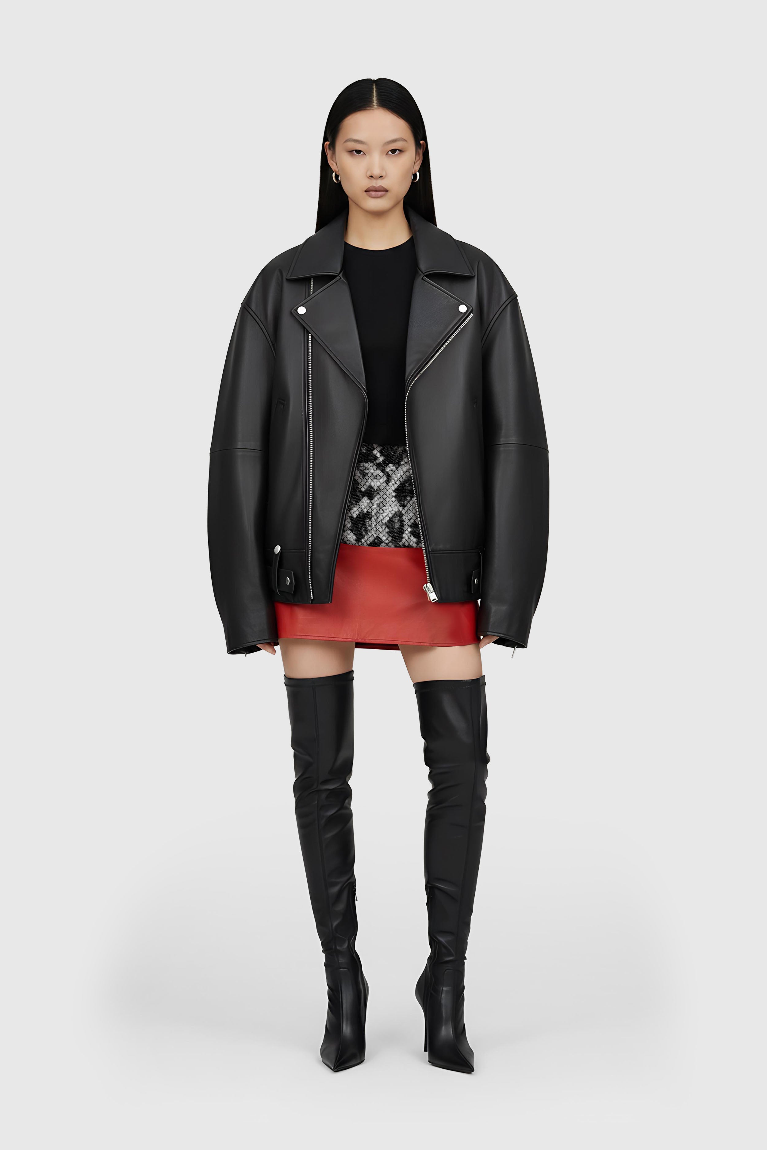 Leder Mini-Rock mit Wolldesign (Gr. 38 FR)