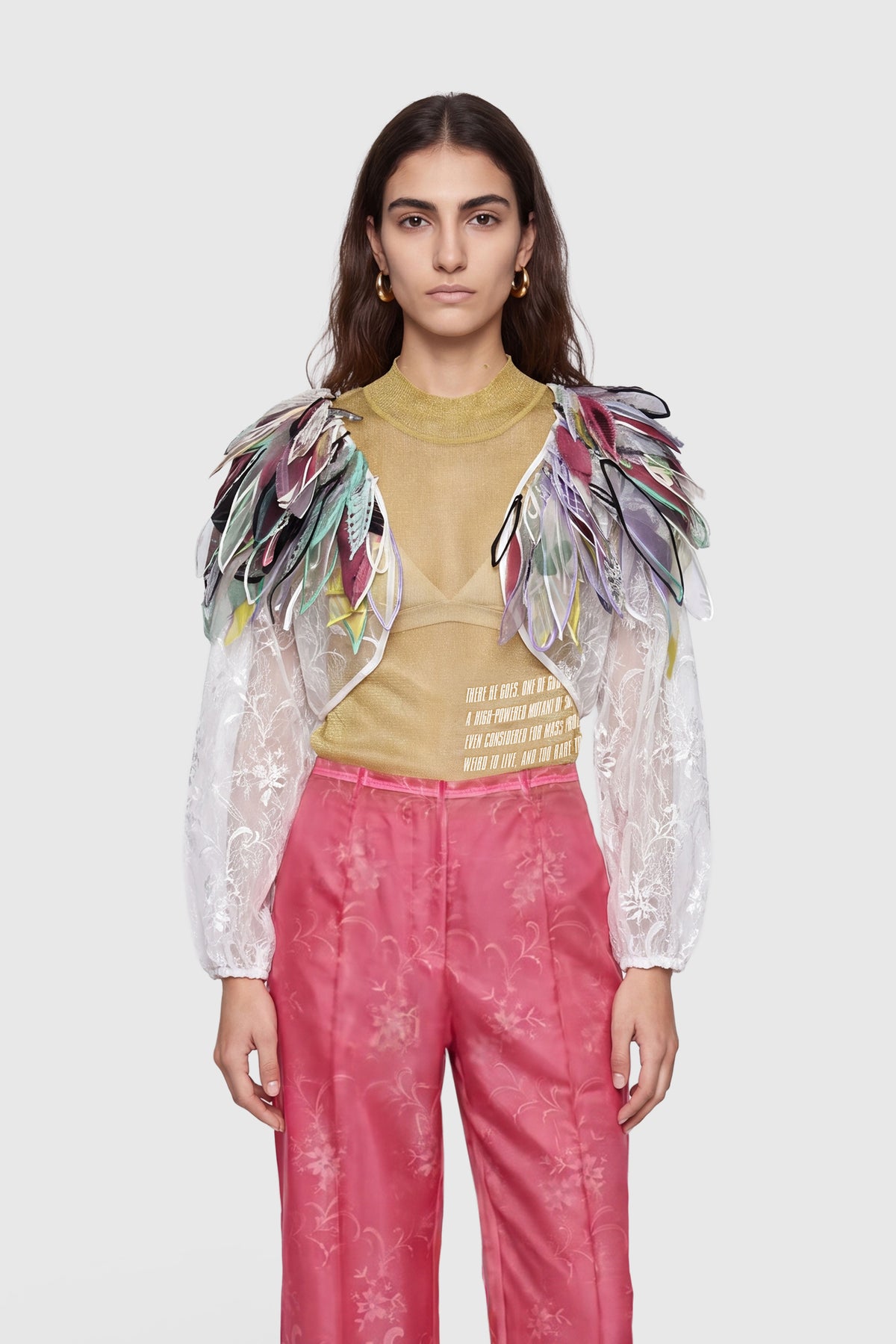 Cropped-Spitzenjacke mit Blatt-Details