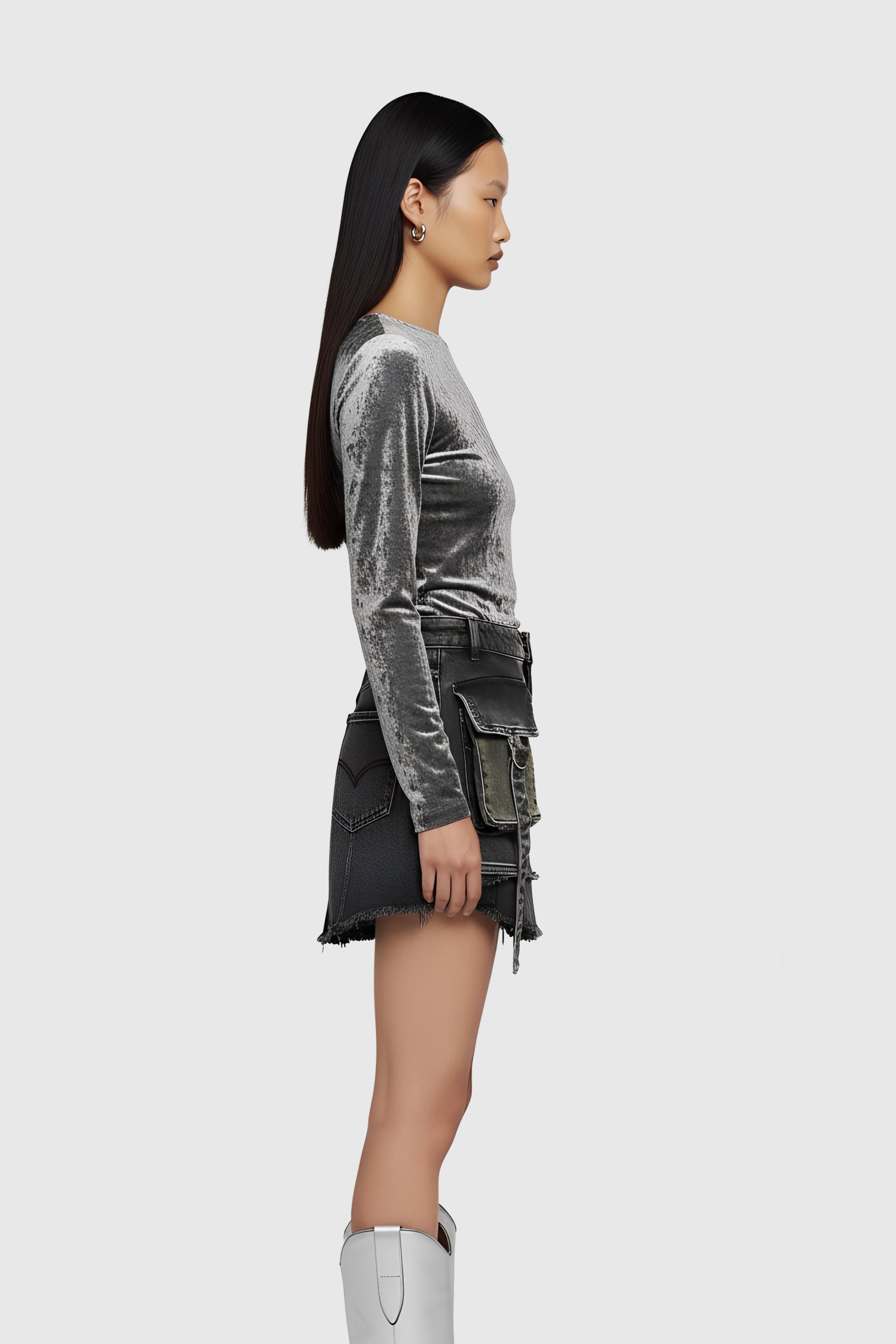 Top in silber mit Raffungen (Gr. 42 IT)